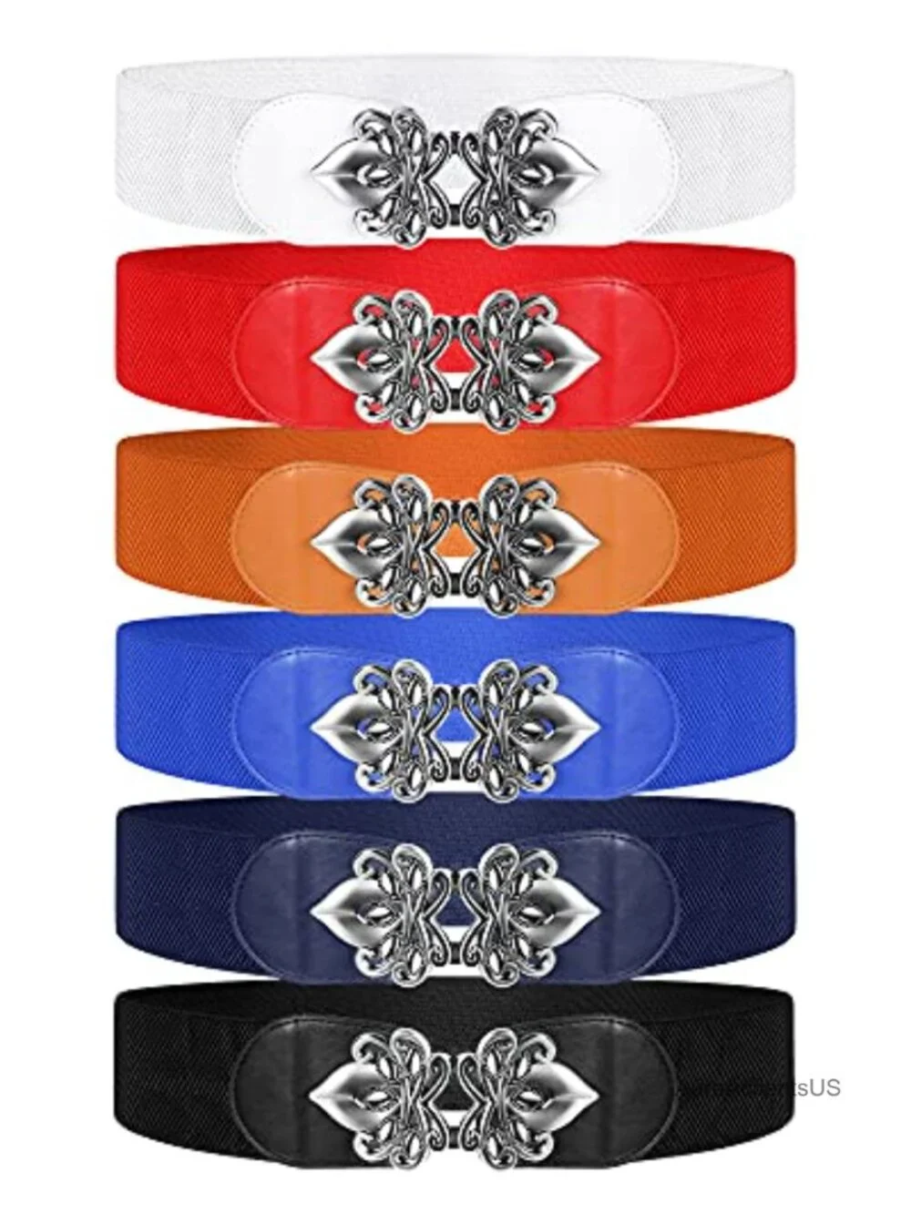 6 Pack Wide Stretchy Waist Belt PU Leather Vintage Flower Buckle
